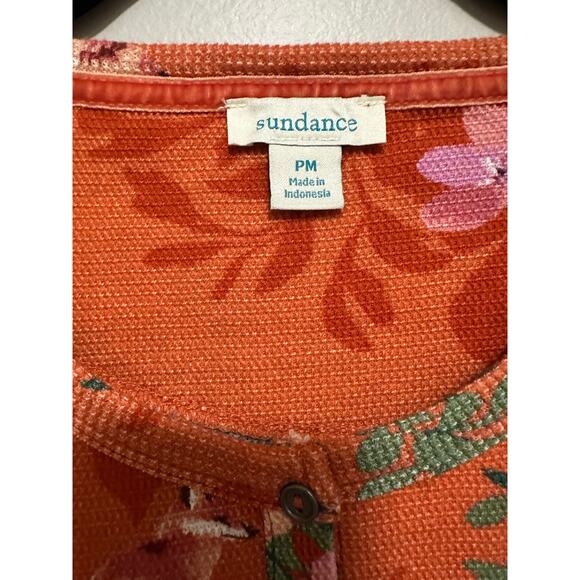 Sundance Mountain Foxes Henley Petite M Thermal Waffle Knit floral whimsy Foxes - Picture 3 of 7